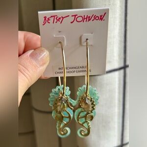 Betsey Johnson Gold and Green Seahorse Earrings